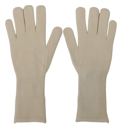 DOLCE & GABBANA WHITE CASHMERE KNITTED HANDS MITTEN S GLOVES