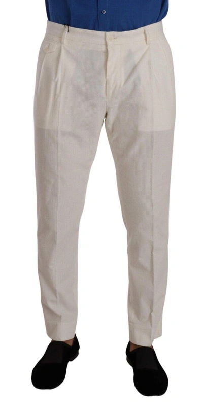 Dolce & Gabbana White Corduroy Cotton  Tapered Trousers In Off White