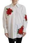 DOLCE & GABBANA WHITE COTTON FLOWER EMBROIDERY SHIRT TOP