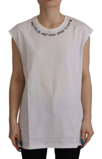 DOLCE & GABBANA WHITE COTTON PRINTED ROUND NECK TANK TOP