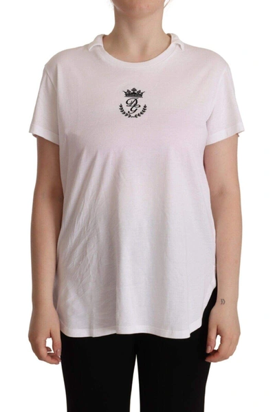 Dolce & Gabbana White Dg Crown Print Cotton Collared Neck T-shirt In Black,white