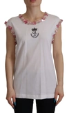 Dolce & Gabbana White Dg Crown Floral Sequin T-shirt In White