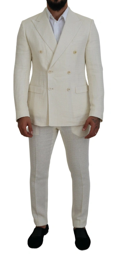 Dolce & Gabbana White Double Breasted 2 Piece Taormina Suit In Off White