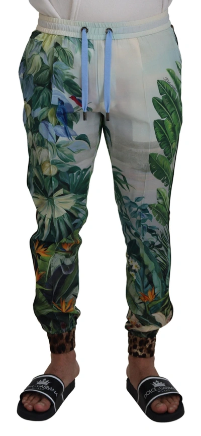 Dolce & Gabbana White Floral Printed  Jogger Pants In Multicolor