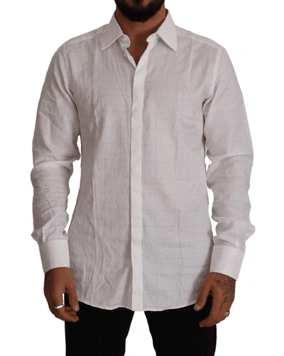 Dolce & Gabbana White Gold Cotton Slim Fit Dress Formal Shirt