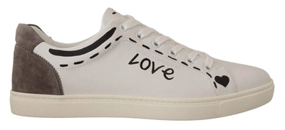 Dolce & Gabbana White Leather Gray Love Casual Sneakers Shoes