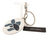 DOLCE & GABBANA WHITE LEATHER FISH METAL SILVER TONE KEYRING KEYCHAIN