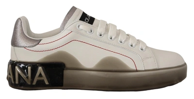 Dolce & Gabbana White Leather Shoes S Logo Portofino Sneakers