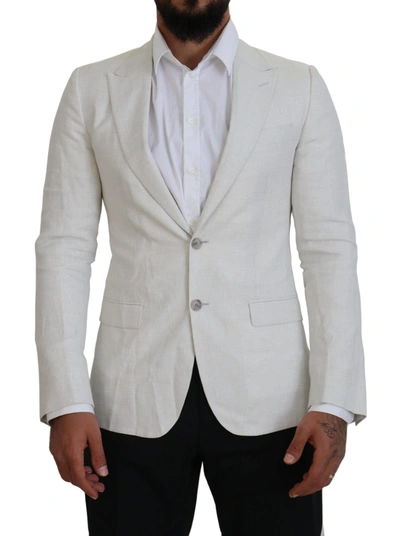 DOLCE & GABBANA WHITE LINEN SLIM FIT JACKET BLAZER