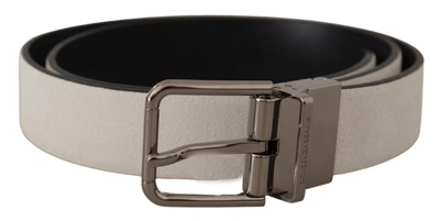 Dolce & Gabbana White Leather Silver Engraved Belt