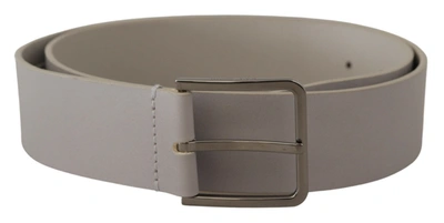 DOLCE & GABBANA WHITE LEATHER WIDE SILVER METAL BUCKLE BELT