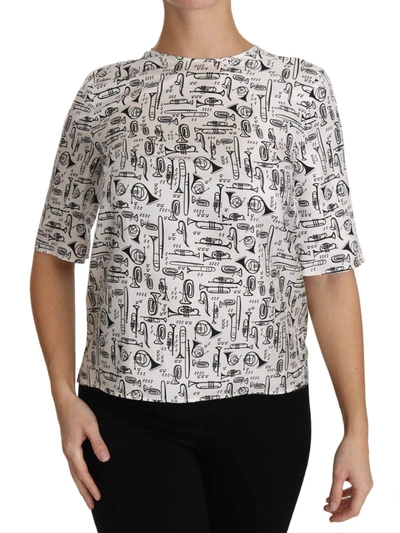 Dolce & Gabbana White Musical Instruts Print Blouse