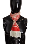 Dolce & Gabbana White Red Coral Print Shawl Wrap Fringe Scarf In White And Red