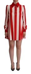 Dolce & Gabbana White Red Stretch Mini Shirt Gown Dress In Red