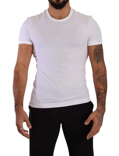 Dolce & Gabbana White Round Neck Cotton Stretch T-shirt Underwear In Optical White
