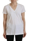 DOLCE & GABBANA WHITE SHORT SLEEVE V-NECK COTTON TOP BLOUSE T-SHIRT