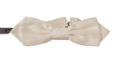 Dolce & Gabbana White Solid Silk Adjustable Neck Papillon Tie