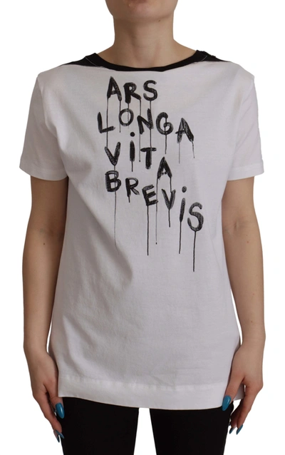 DOLCE & GABBANA WHITE SLOGAN PRINT ROUND NECK COTTON  T-SHIRT