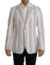 Dolce & Gabbana White Stripes Cotton Single Breasted Blazer In White
