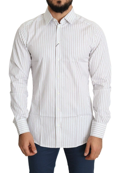 Dolce & Gabbana White Striped Formal Martini Shirt