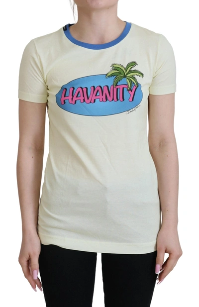 DOLCE & GABBANA YELLOW HAVANITY ROUND NECK TEE COTTON T-SHIRT