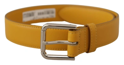 DOLCE & GABBANA YELLOW LEATHER SILVER TONE LOGO METAL BUCKLE BELT