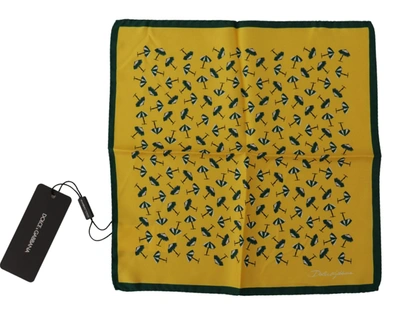 DOLCE & GABBANA YELLOW PRINTED DG LOGO SQUARE MENS HANDKERCHIEF SCARF