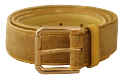 DOLCE & GABBANA YELLOW VELVET GOLD METAL LOGO ENGRAVED BUCKLE BELT