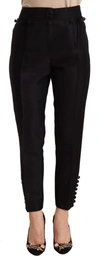 DSQUARED² BLACK BUTTON EMBELLISHED CROPPED HIGH WAIST PANTS