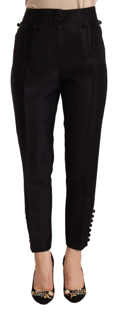 Dsquared² Black Button Embellished Cropped High Waist Pants