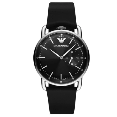 Emporio Armani Black Leather And Steel Analog Watch