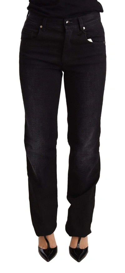 ERMANNO SCERVINO BLACK WASHED STRAIGHT DENIM TROUSER COTTON JEANS