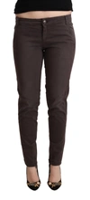 Ermanno Scervino Brown Cotton Low Waist Slim Fit Pants In Brown