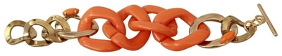 Ermanno Scervino Gold Orange Chain Wide Brass Plastic Bracelet