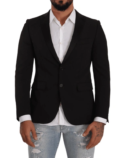 Fradi Black Single Breasted Slim Fit Two Button Blazer