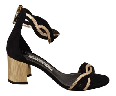Francesco Sacco Black Gold Leather Suede Ankle Strap Heels Shoes In Gold Black