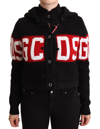 Gcds Black Cashmere Hooded Button Down Logo Cardigan Jacket In Black
