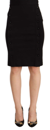 Gf Ferre' Black High Waist Viscose Knee Length Pencil Cut Skirt In Black