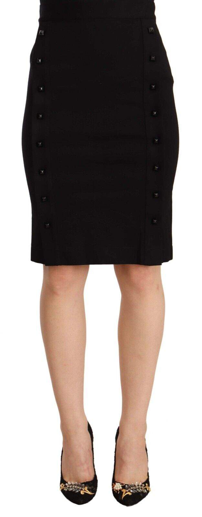 Gf Ferre' Black High Waist Viscose Knee Length Pencil Cut Skirt