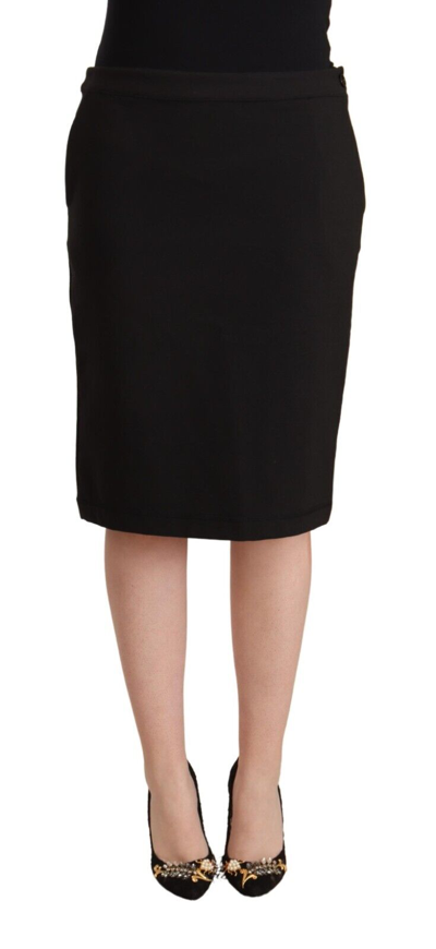 Gf Ferre' Black Straight Pencil Cut Knee Length Skirt