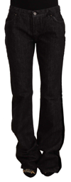 Gf Ferre' Black Mid Waist Cotton Denim Straight Boot Cut Jeans In Black