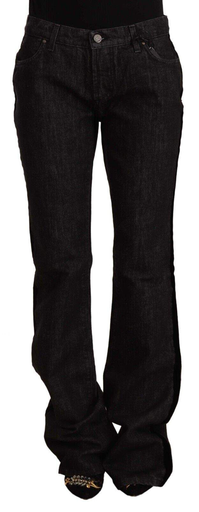 Gf Ferre' Black Mid Waist Cotton Denim Straight Boot Cut Jeans