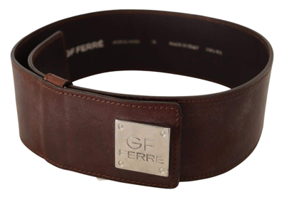 Gf Ferre' Genuine Leather Wide Logo Buckle Waist Women's Belt In Brown