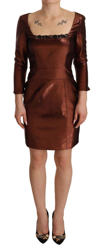 GF FERRE' METALLIC BROWN LONG SLEEVES SQUARE NECK SHEATH DRESS