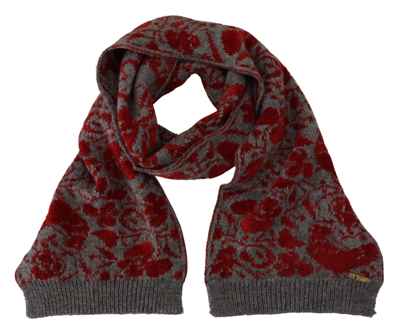 Gf Ferre' Red Grey Knitted Wrap Warmer S Shawl Scarf