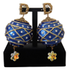 DOLCE & GABBANA GOLD BRASS BLUE DANGLE BALL CRYSTAL CLIP ON EARRINGS