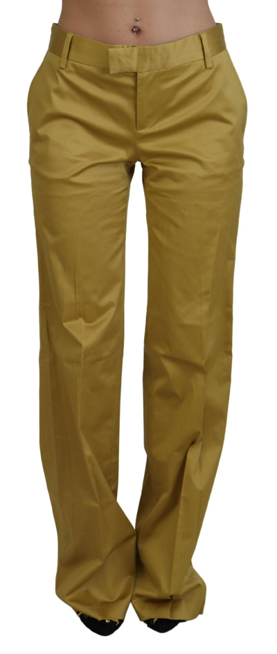 Just Cavalli Gold Cotton Mid Waist Women Trousers