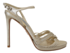Prada Gold Leather Sandals Ankle Strap Heels Stiletto Sandal In Gold And Havana