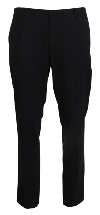 Dolce & Gabbana Gray Wool Stretch Dress Formal Slim Fit Pant In Black