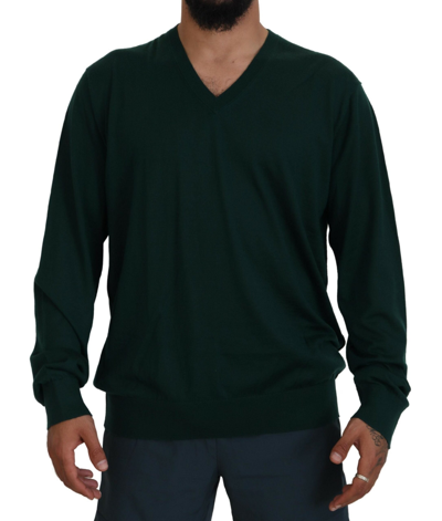 Dolce & Gabbana Green Cashmere V-neck Pullover Sweater